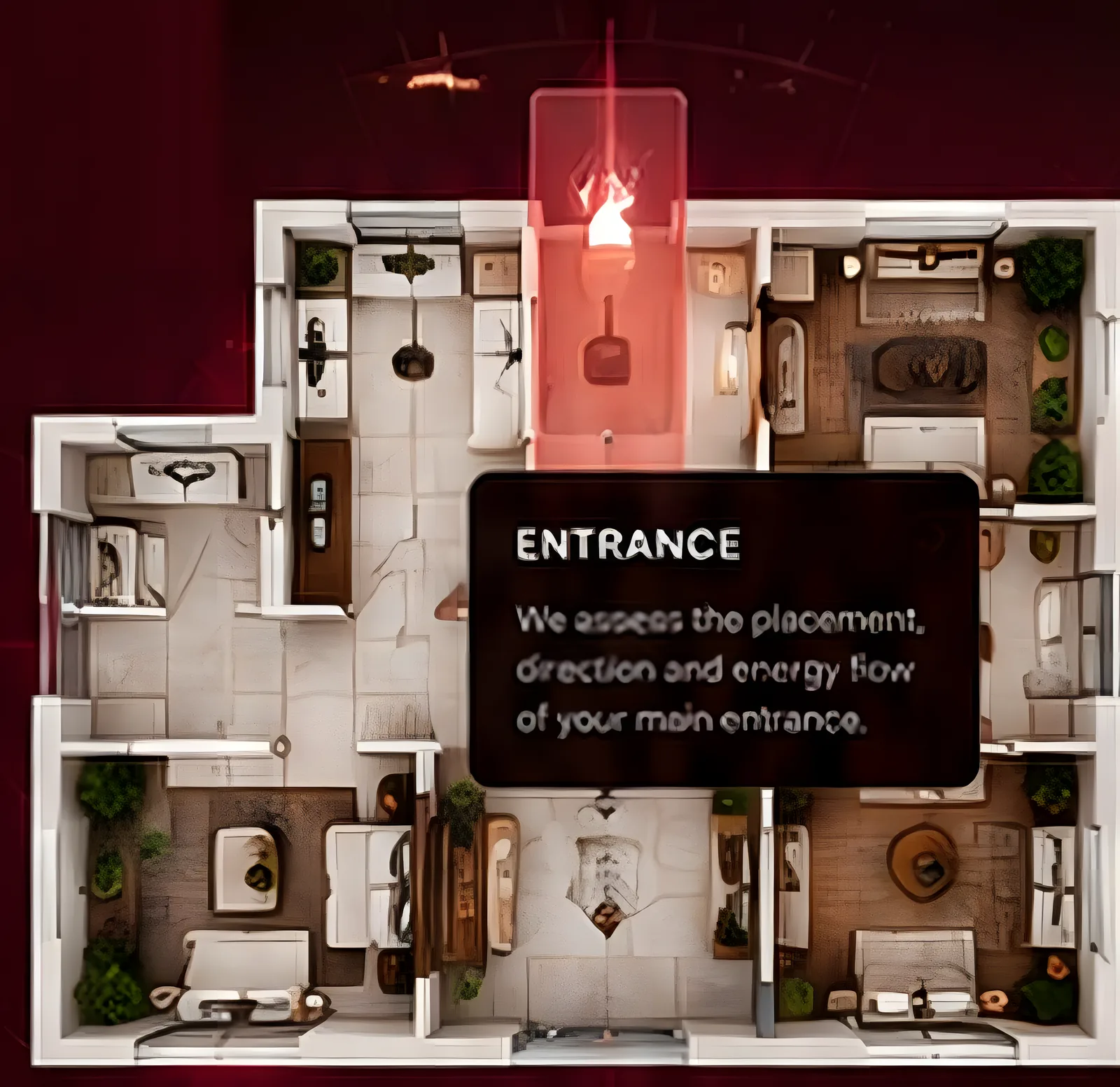 Three-dimensional floor plan with the entrance zone highlighted